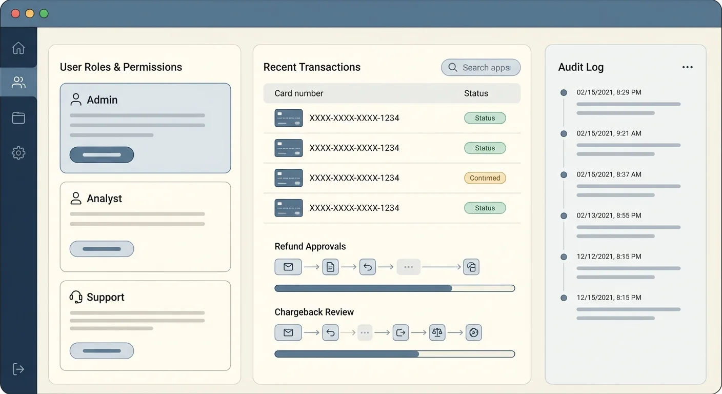 Secure internal admin panel for payments: roles and workflows | AppMaster