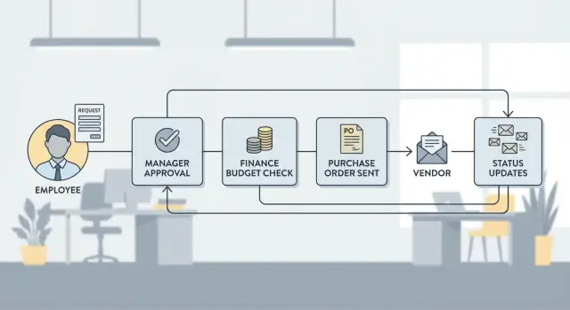 Procurement request app blueprint for approvals and POs