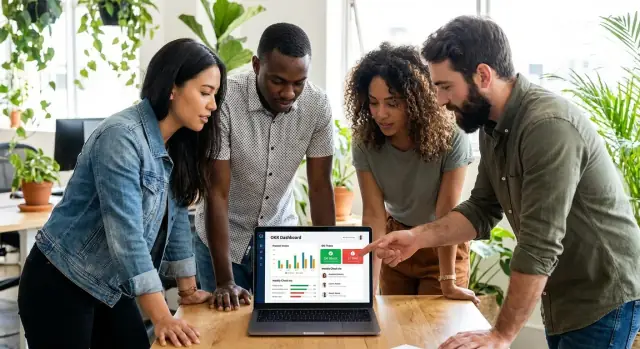 OKR tracker with weekly check-ins and confidence scores