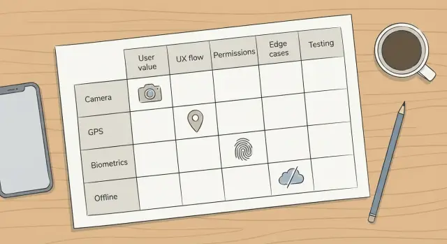 Native mobile capabilities in no-code apps: planning matrix