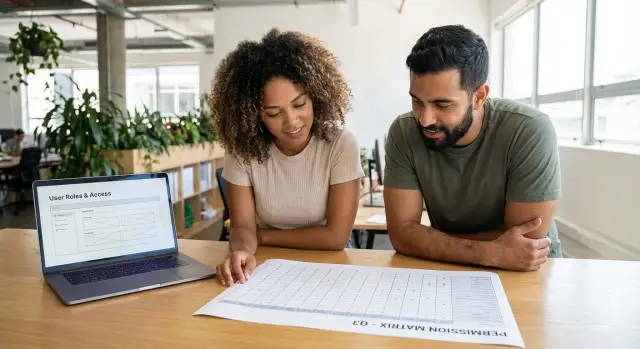 Permission matrix design for internal tools: roles and scopes
